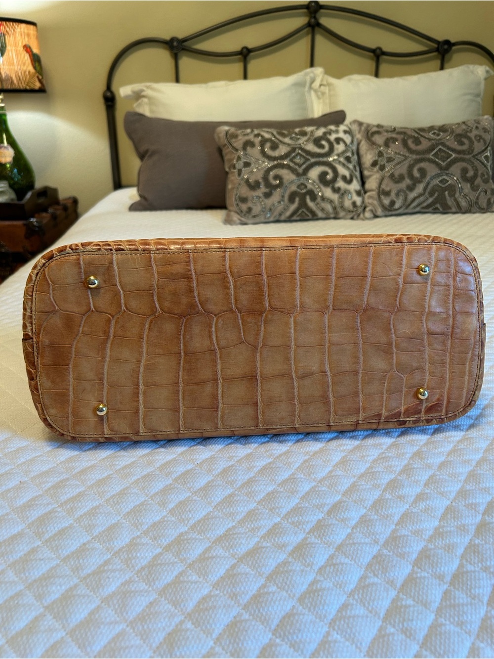 GORGEOUS Dooney & Bourke Italian Croc Embossed MBC3 Zip Zip Satchel in Tan - Picture 3 of 12